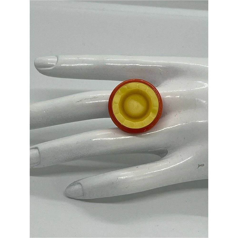 Hand Crafted Orange Yellow Buttons Repurposed Into Ring NWT
